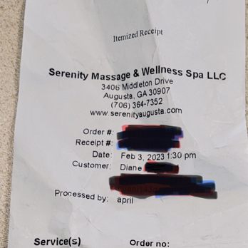 Serenity Massage & Wellness Spa - Processed by April so why did James take my credit card and process payment - Massage Therapy Near Me - Augusta, Georgia