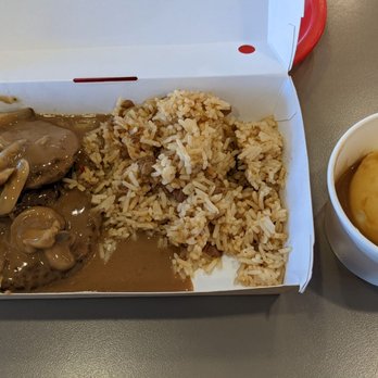 Jollibee - 3 piece burger steak with 2 sides, adobo rice and mashed potatoes and gravy - Fast Food Near Me - Anaheim, California