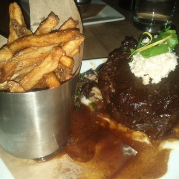 The Bauer Kitchen - Braised Short Rib (Roasted mushrooms, frites, soubise sauce, veal jus and horseradish gremolata) - American Near Me - Waterloo, Ontario