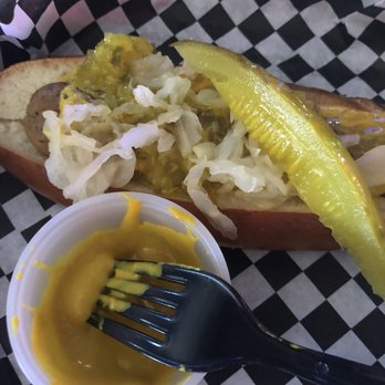 ReBAR - Vegan Fields Dog all Dressed Up With mustard, relish, and kraut! - Bars Near Me - Las Vegas, Nevada