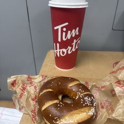 Tim Hortons - Original Blend Coffee and pretzel bagel