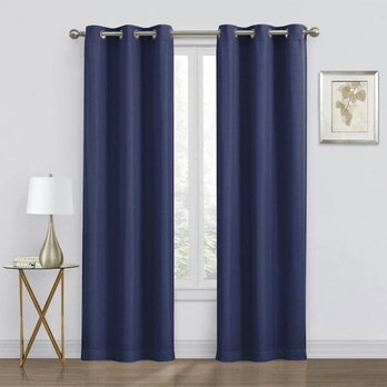 At Home - Two navy blackout grommet curtain panels, each measuring 84 inches in length, providing privacy and light control while addin... - Home Decor Near Me - Mansfield, Texas