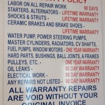 Zenitram Automotive Services - shop sign displaying warranys on work. - Auto Repair Near Me - El Paso, Texas Zenitram Automotive Services - shop sign displaying warranys on work. - Auto Repair Near Me - El Paso, Texas