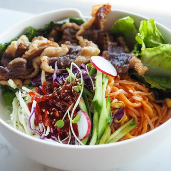 Mama's Kitchen - Chadol Jjolmyeon (Spicy Cold Noodle topped with fresh vegetables and brisket slices) - Korean Near Me - Bellevue, Washington Mama's Kitchen - Chadol Jjolmyeon (Spicy Cold Noodle topped with fresh vegetables and brisket slices) - Korean Near Me - Bellevue, Washington