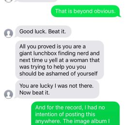 Grey=Suresh (owner), green=me. Suresh with the insults, threats, and more lies. I have an audio recording and there was no yelling. Grey=Suresh (owner), green=me. Suresh with the insults, threats, and more lies. I have an audio recording and there was no yelling.