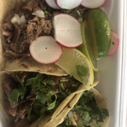 2 Suadero Tacos (kinda like brisket) and 1 chicken. 2 Suadero Tacos (kinda like brisket) and 1 chicken.