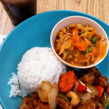 Thainery - Two-Item Lunch (pork curry and Kung Pao chicken), with a Thai Iced Coffee - Thai Near Me - San Francisco, California