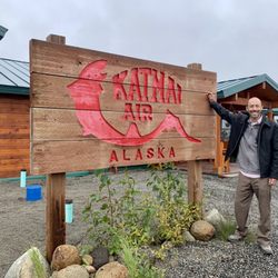 Katmai Air Service - Outside the lodge/house by the pier, waiting to depart (by seaplane) for Brooks Camp.