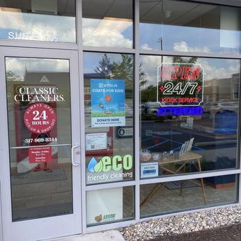 Classic Cleaners - Close up of front windows - Dry Cleaning Near Me - Carmel, Indiana
