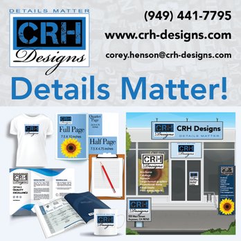 CRH Designs - Details Matter! Everything from business cards to building signs, product catalogs to promotional giveaways! - Marketing Near Me CRH Designs - Details Matter! Everything from business cards to building signs, product catalogs to promotional giveaways! - Marketing Near Me