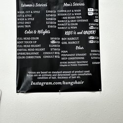 Hung's Hair Design - Price list!!! (October 2023) I couldn't find one ANYWHERE, so hoping this helps others!!