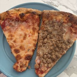 Plain pizza and sausage pizza Plain pizza and sausage pizza