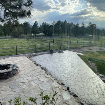 CDR Landscaping and Concrete - New stamped concrete with hard scape around. Leveled and sealed flagstone - Landscaping Near Me CDR Landscaping and Concrete - New stamped concrete with hard scape around. Leveled and sealed flagstone - Landscaping Near Me