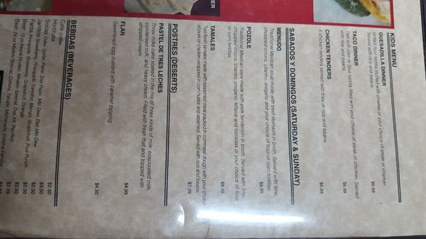 Menu photo 4 Kimberly Mexican Restaurant and Store Wisconsin Dells, WI