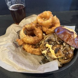 Swiss mushroom burger with onions Swiss mushroom burger with onions