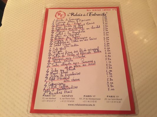 Menu photo 6 Le Relais de l'Entrecôte Paris, 75 Menu photo 6 Le Relais de l'Entrecôte Paris, 75