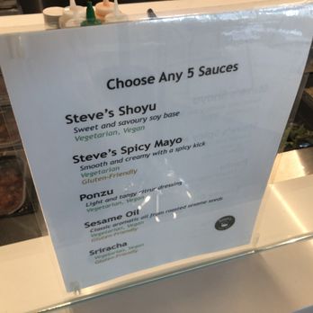 Steve’s Poké Bar - Sauce menu~ (June 2022) - Food Court Near Me - Burnaby, British Columbia
