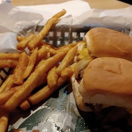 3 slider basket with fries and slaw