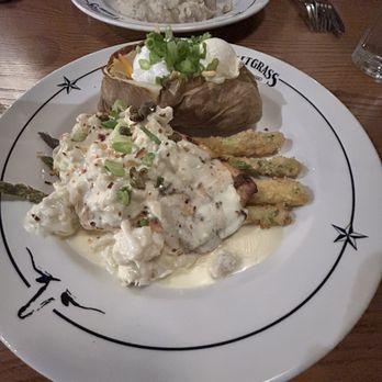 Saltgrass Steak House - Salmon Oscar and in back filet Oscar. - Seafood Near Me - Stateline, Nevada