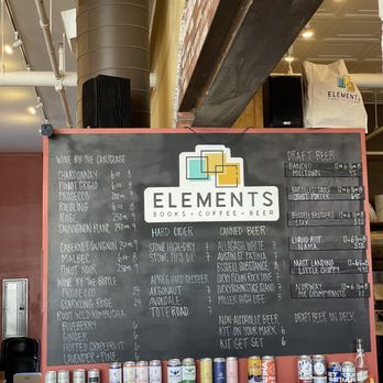 Elements - a menu on a chalkboard in a restaurant - Bars Near Me - Biddeford, Maine