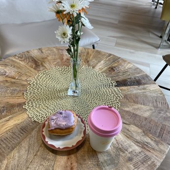Maple Bar - Blueberry donut and not-too-sweet maple latte with cheery to go lid! - Coffee & Tea Near Me - Bellingham, Washington Maple Bar - Blueberry donut and not-too-sweet maple latte with cheery to go lid! - Coffee & Tea Near Me - Bellingham, Washington