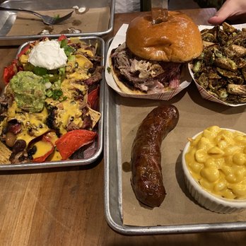 Hoodoo Brown BBQ - Brisket Nachos and smoked sausage and Mac and cheese and Brussels sprouts and hogzilla All Side Dishes - Barbeque Near Me - Ridgefield, Connecticut