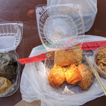 Dim Sum King - (Left) Siu mai, law mai gai, fried bean curd roll, fried shrimp ball, fried shrimp wonton, fried taro dumpling, steamed sin chuk kuen. - Dim Sum Near Me - Sunnyvale, California