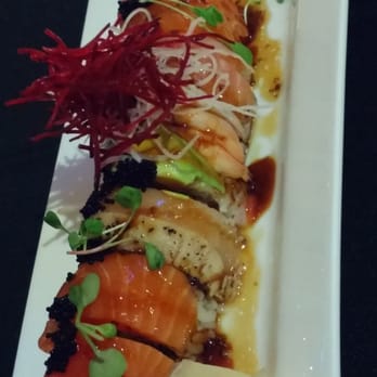 Uni Sushi - Kay roll: 6 kinds of fish w black caviar over spicy tuna roll.. Each bite is great! - Sushi Bars Near Me - Plano, Texas Uni Sushi - Kay roll: 6 kinds of fish w black caviar over spicy tuna roll.. Each bite is great! - Sushi Bars Near Me - Plano, Texas