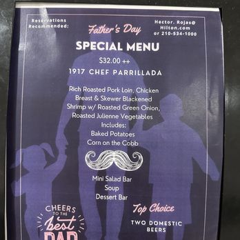 1917 Restaurant - Special Father's Day menu - American Near Me - San Antonio, Texas