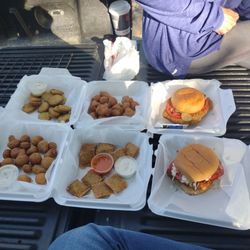 Holzhauser's Bar & Grill - from TL, Fried Pickles, Cauliflower, Breaded Tenderloin Sandwich, Chicken-Bacon-Ranch Sandwich, Toasted Ravioli, and Breaded Mushrooms.