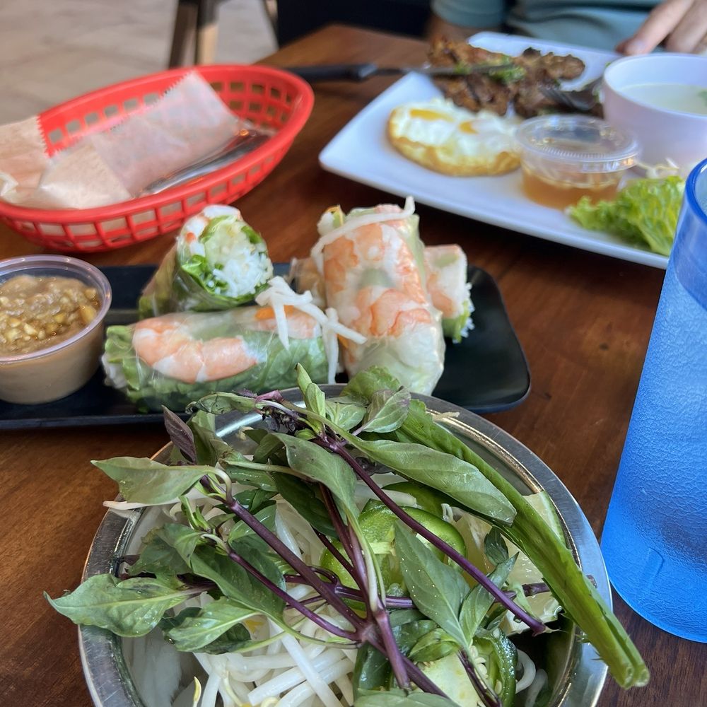 The Pho - 2 Shrimp Spring Rolls and garnish for my pho soup. and Pork Chop Rice Plate with Egg - Vietnamese Near Me - Manteca, California The Pho - 2 Shrimp Spring Rolls and garnish for my pho soup. and Pork Chop Rice Plate with Egg - Vietnamese Near Me - Manteca, California
