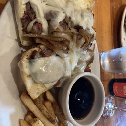 French dip with fries. French dip with fries.