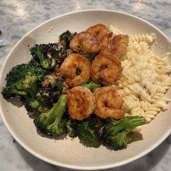 Flower Child - shrimp bowl with broccoli and mac. - Salad Near Me - Phoenix, Arizona