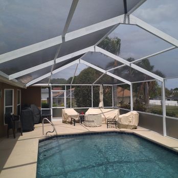 Johnson's Screening and Seamless Gutter - Pool cage rescreen with Phifer screen - Gutter Services Near Me Johnson's Screening and Seamless Gutter - Pool cage rescreen with Phifer screen - Gutter Services Near Me