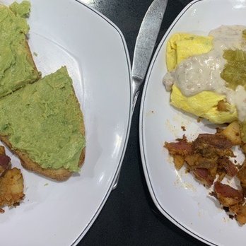 Eggs Up Grill - Avocado toast and Texas omelette. - Breakfast & Brunch Near Me - Summerville, South Carolina