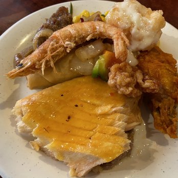 China Wall Buffet - Her Plate #1 - Salmon; Egg Roll; Deep Fried Prawn; Beef; Corn; Mayo Shrimp; Chicken Wing - Chinese Near Me - Concord, California China Wall Buffet - Her Plate #1 - Salmon; Egg Roll; Deep Fried Prawn; Beef; Corn; Mayo Shrimp; Chicken Wing - Chinese Near Me - Concord, California