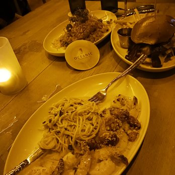 Oceanic - Shrimp scampi, cashew crusted salmon, and burger. - Seafood Near Me - Pompano Beach, Florida