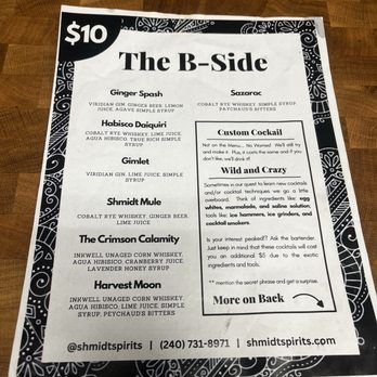 Shmidt Spirits - Menu - Distilleries Near Me - Beltsville, Maryland