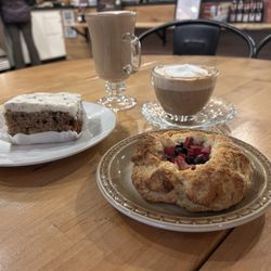 City Roast Coffee - Hummingbird cake and Saskatoon rhubarb scone, cappuccino and latte