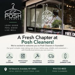 Posh Cleaners - Less laundry, more weekend. Let Posh handle the washing and folding! Drop off in Scarsdale or book pickup at poshcleaner.com.
