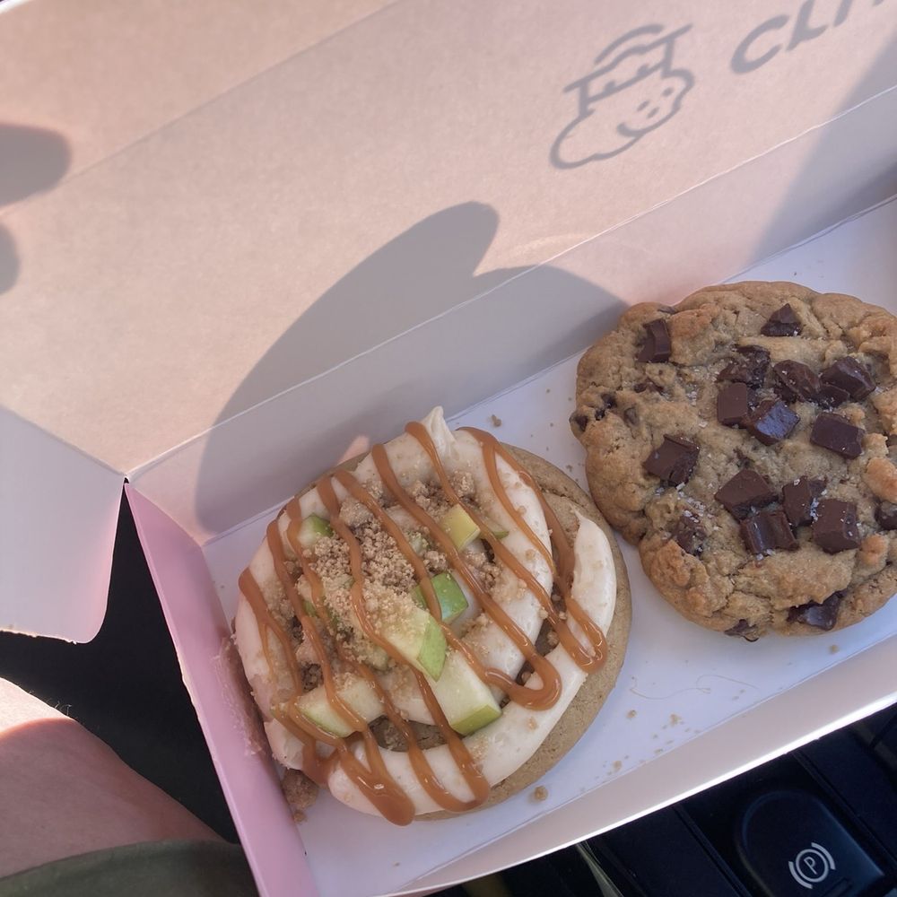 Caramel apple cookie and traditional chocolate chip.