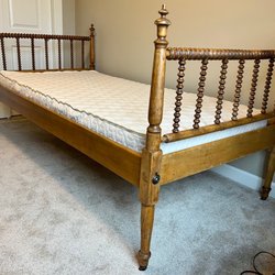 Geppetto's Woodworks - Antique bed frame circa 1880's. New side rails and slats (not shown since mattress is on top)