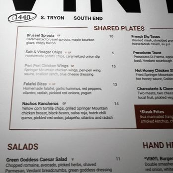 VINYL - Menu - New American Near Me - Charlotte, North Carolina