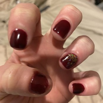 Vivian's Nails & Spa - Latest red with gold sparkle - Nail Salons Near Me - Abington, Massachusetts