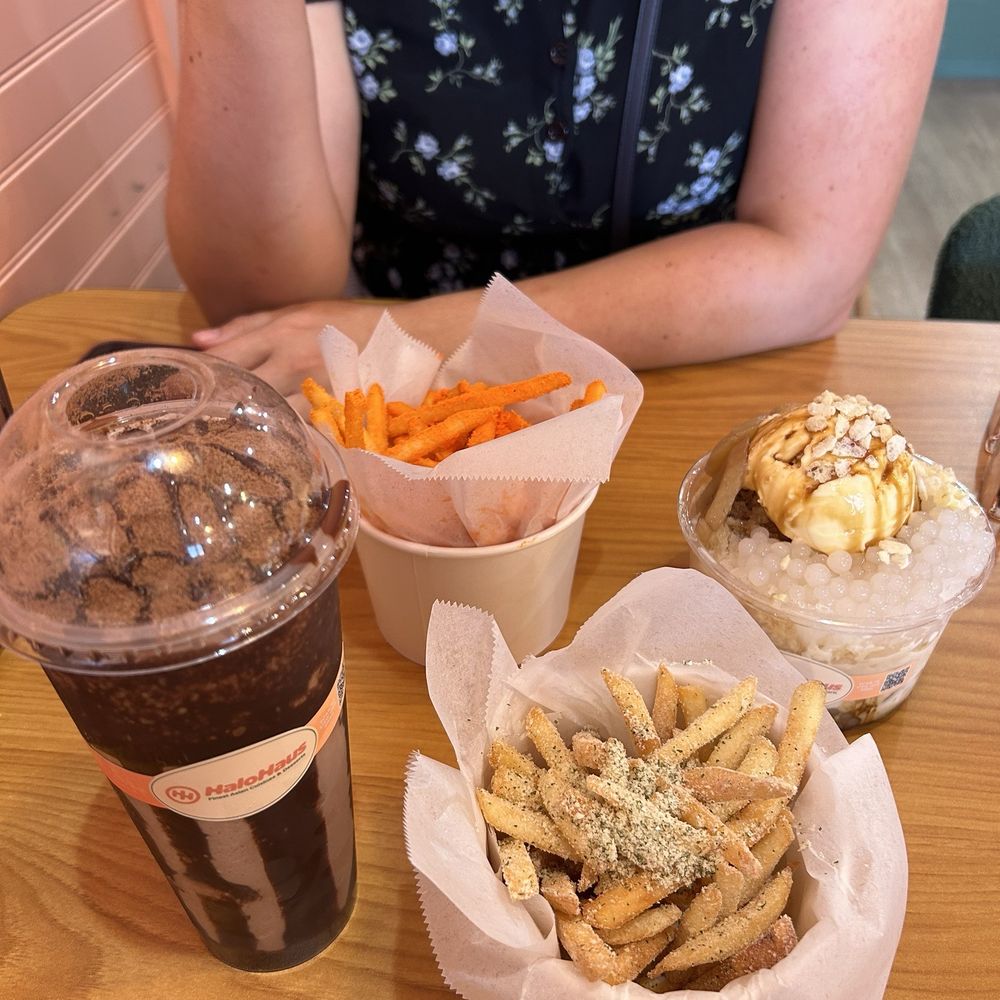 Halo Haus - Milo Dinosaur, Cheese fries, Sour cream & Onion fries, and Banana con yelo (our fav!!) - Asian Fusion Near Me - Buena Park, California Halo Haus - Milo Dinosaur, Cheese fries, Sour cream & Onion fries, and Banana con yelo (our fav!!) - Asian Fusion Near Me - Buena Park, California