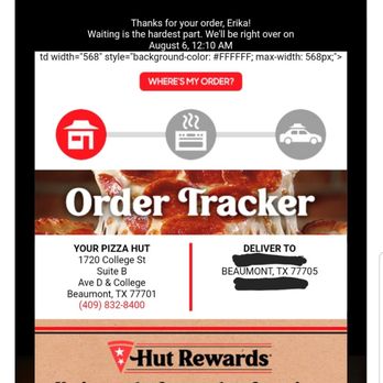 Pizza Hut - This photo shows what time I ordered it - Pizza Near Me - Beaumont, Texas Pizza Hut - This photo shows what time I ordered it - Pizza Near Me - Beaumont, Texas