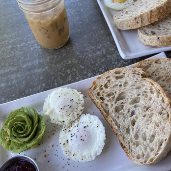 Lofty Coffee - Poached egg breakfast plate with a side of avocado. Delicious! - Coffee & Tea Near Me - Carlsbad, California