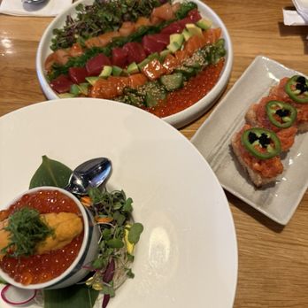 Robata Wasa - Uni meets Ikura, Spicy Tuna Crispy Rice, ryoshi plate - Sushi Bars Near Me - Irvine, California