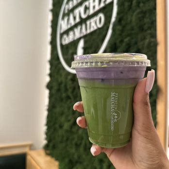 Premium Matcha Cafe Maiko - iced matcha latte with almond milk & ube cold foam - Desserts Near Me - Orlando, Florida Premium Matcha Cafe Maiko - iced matcha latte with almond milk & ube cold foam - Desserts Near Me - Orlando, Florida