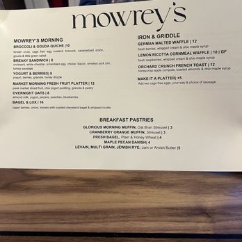 Mowrey’s - Menu side 1 - American Near Me - Cleveland, Ohio